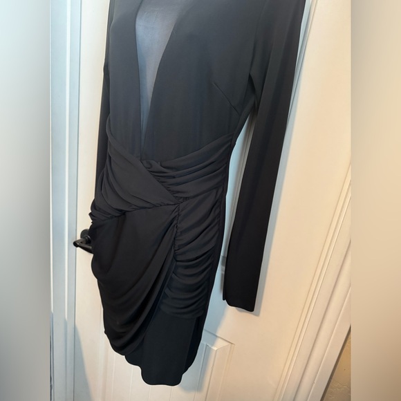 Bailey 44 Long Sleeve Black Libido Dress, Front V Shaped Mesh Panel, Ruching, M - Picture 8 of 10